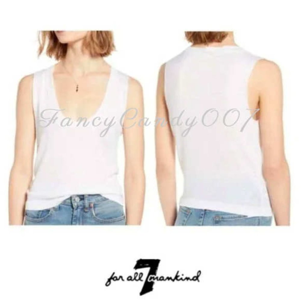 7 For All Mankind - Vintage Scoop Neck Crop Tank White in Size L